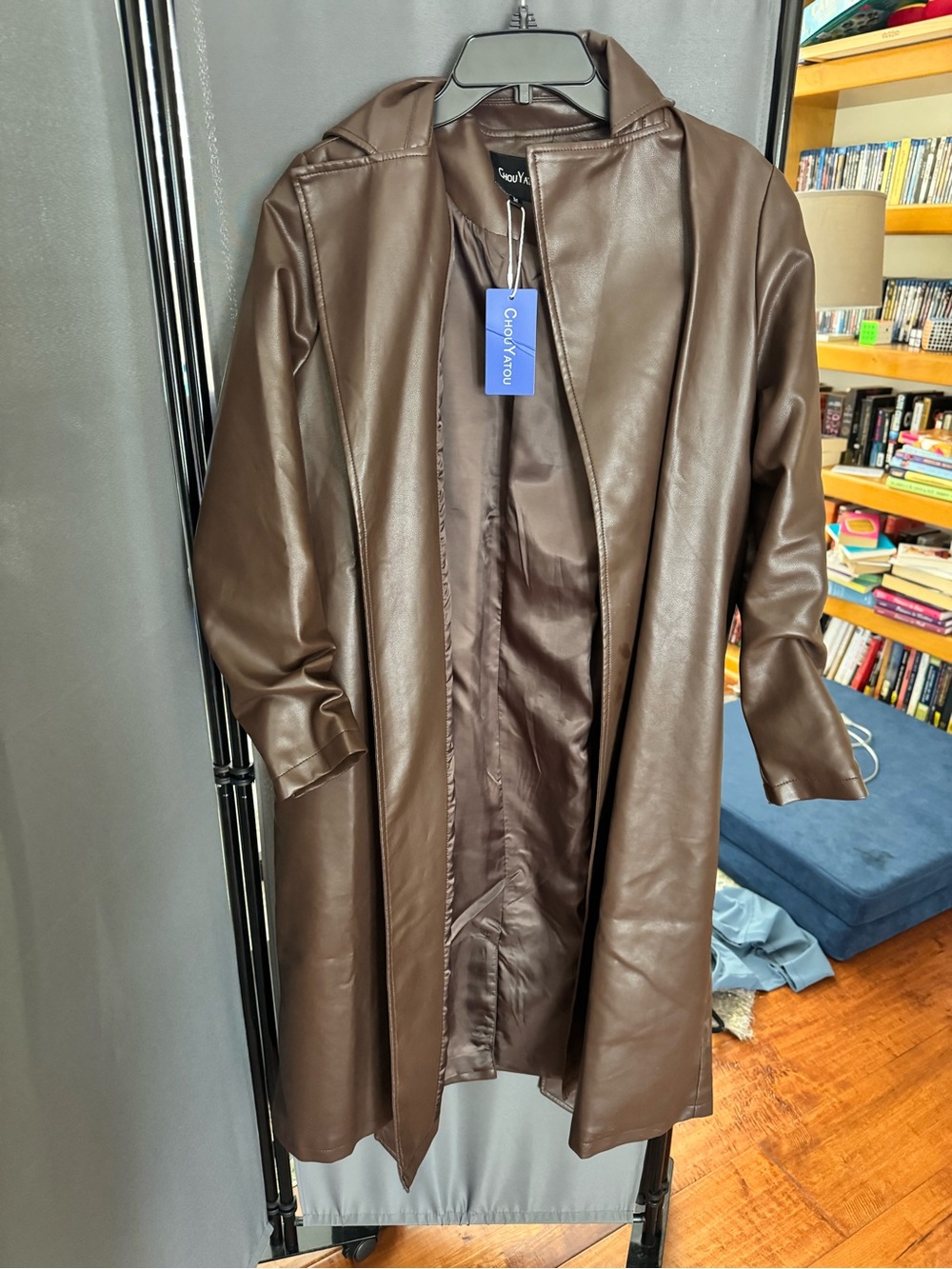 Women's Brown Faux Leather Duster Coat